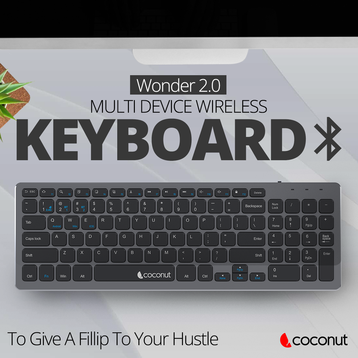 Wonder 2.0 Multi-Device Wireless Keyboard, sleek and versatile design